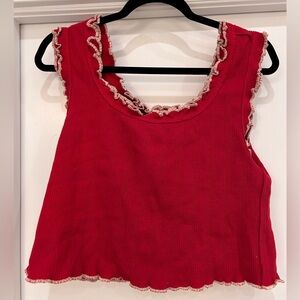 Natural Life Red Sleeveless Ruffle Trim Top